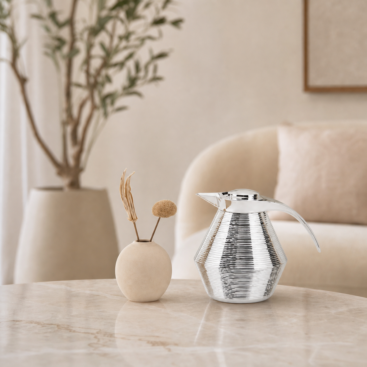 Silver flask with a ribbed body