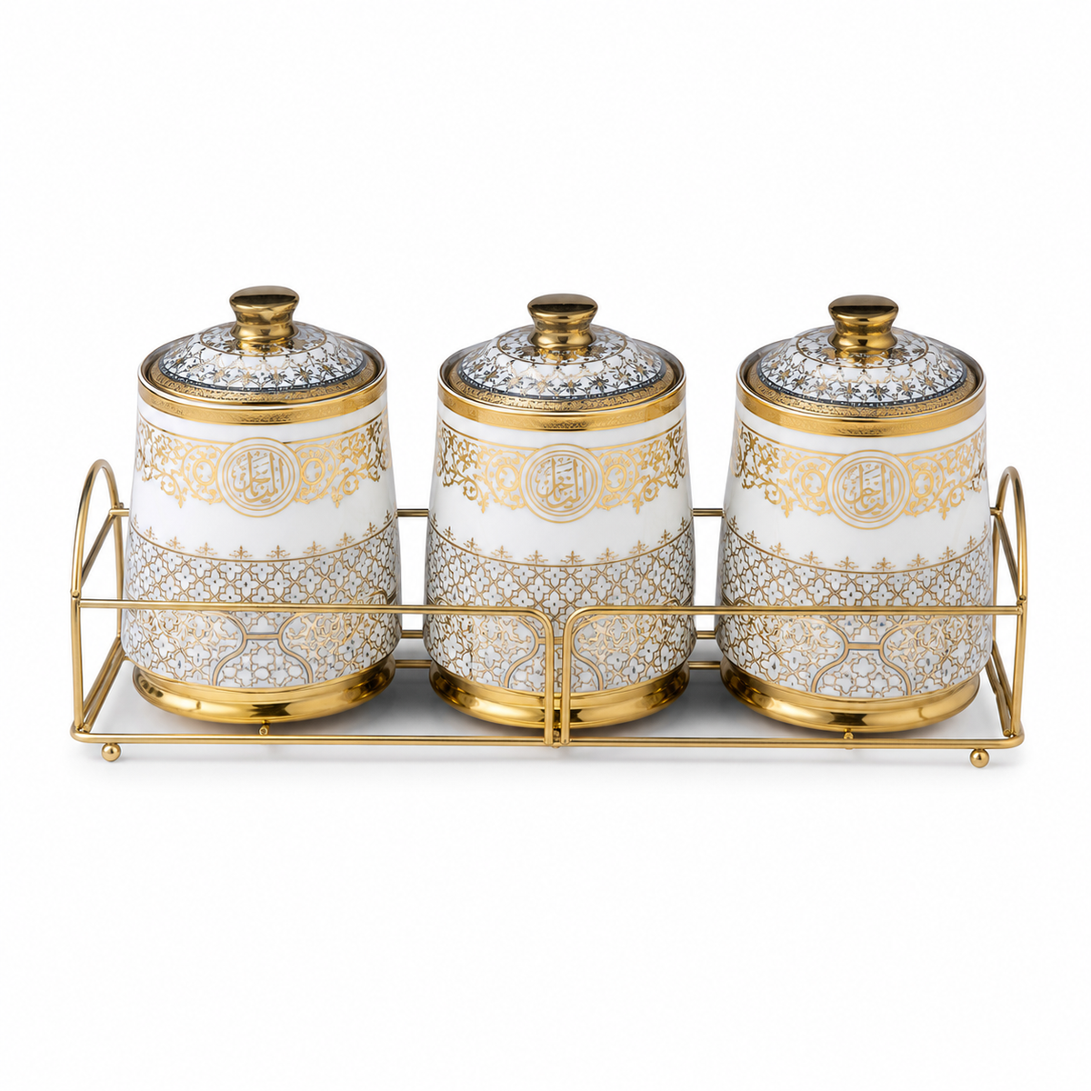 Ceramic Spice & Seasoning Set — White & Gold (3-Piece)