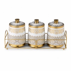 Ceramic Spice & Seasoning Set — White & Gold (3-Piece)