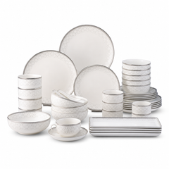 Ceramic Dinnerware Set with Gold Trim — White & Gold