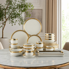 Ceramic Dinnerware Set with Gold Trim — White & Gold