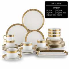 Ceramic Dinnerware Set with Gold Trim — White & Gold