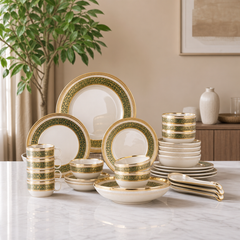 Green and Gold Ceramic Dinnerware Set