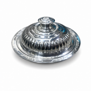 Silver stainless steel tray with cover, 40 to 50 cm