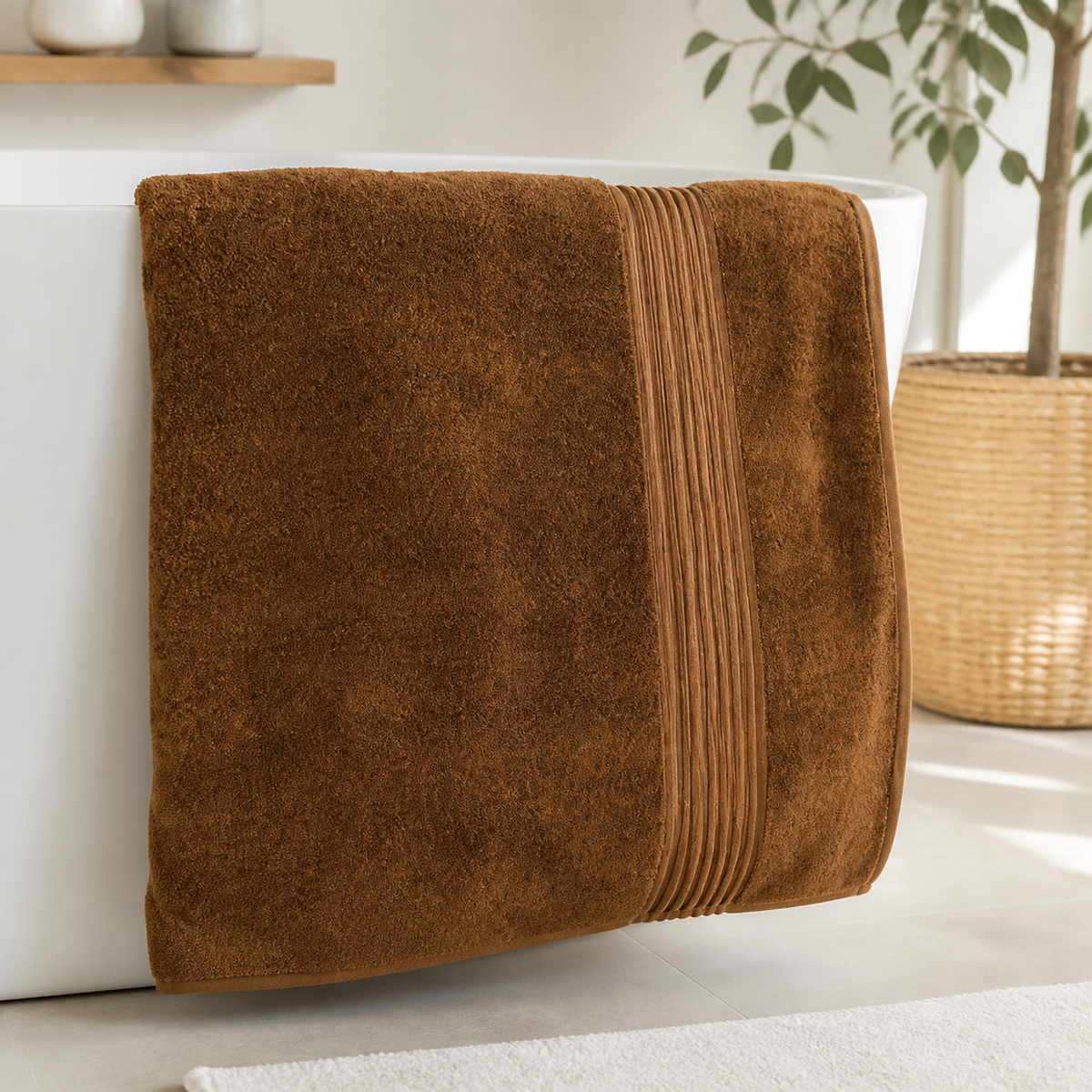 Coffee brown oversized terry bath towel, 35 × 70 inches