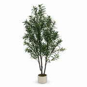 Artificial olive tree with green foliage in a beige cylindrical planter, 1.8 m tall