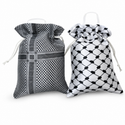 Keffiyeh-print favor pouches in black and white with drawstring