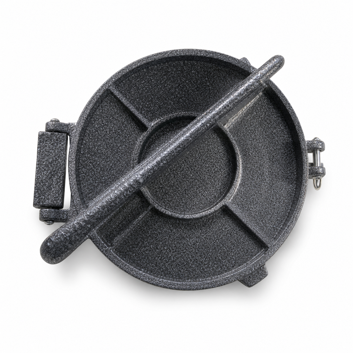 Dark grey cast metal tortilla press, 19 cm