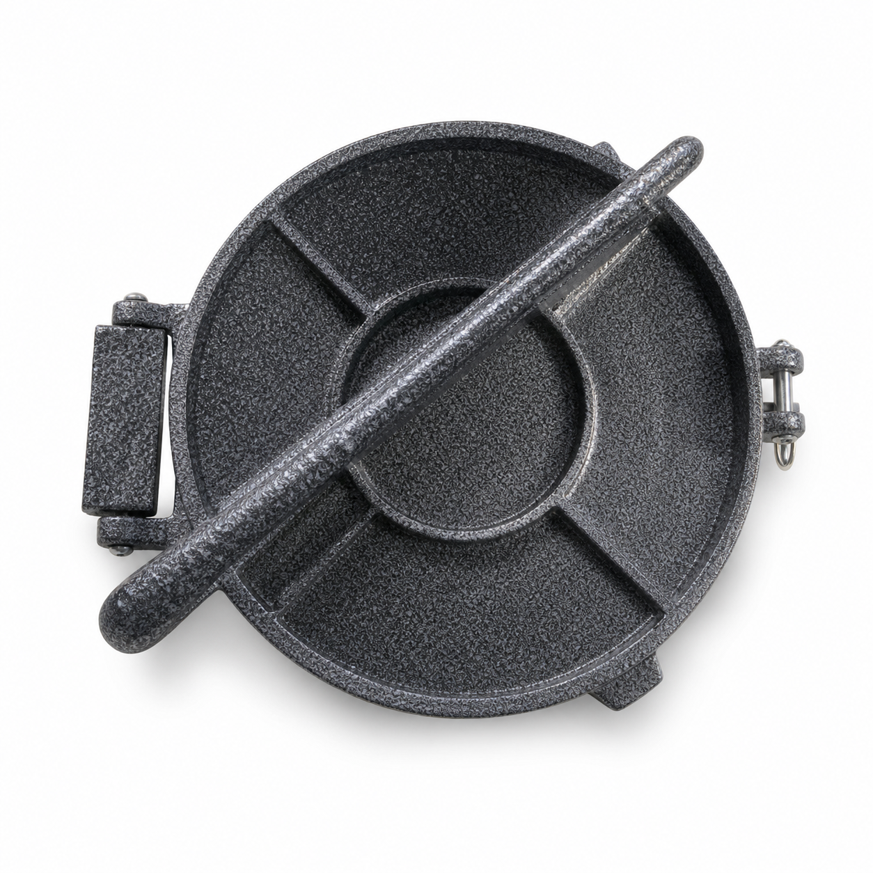 Dark grey cast metal tortilla press, 19 cm