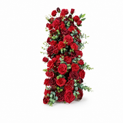 Artificial rose floral runner, 1 m, with red roses and green foliage