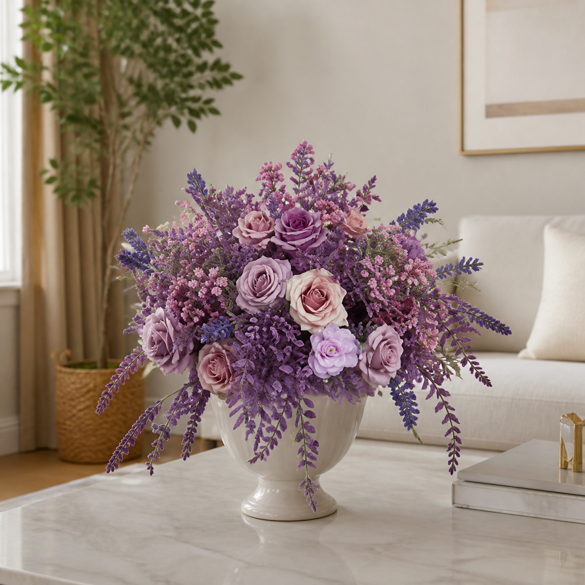 Pink and purple artificial flowers, 40 cm