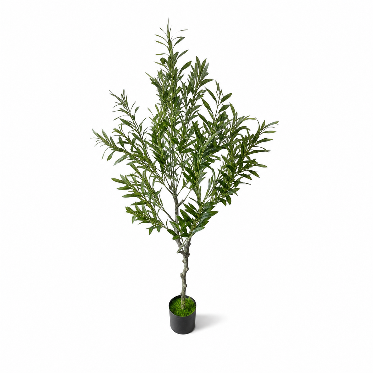 Artificial olive tree with green foliage in a black planter, 1.4 m tall