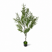 Artificial olive tree with green foliage in a black planter, 1.4 m tall