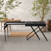 Black folding metal BBQ grill with attached side table, 30 × 80 cm