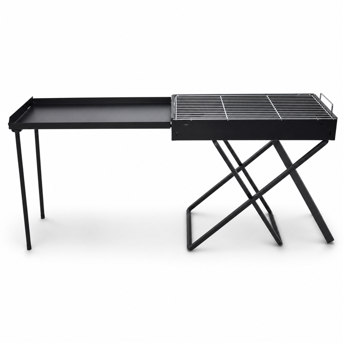 Portable Folding BBQ Grill with Side Table, 30 x 80 cm