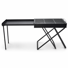 Portable Folding BBQ Grill with Side Table, 30 x 80 cm