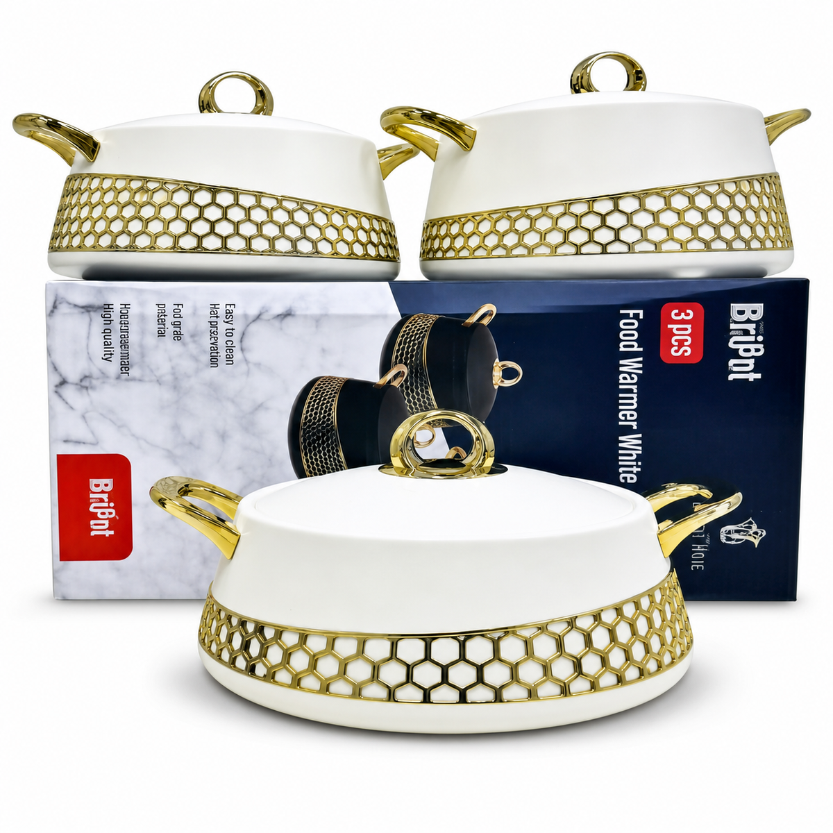 3-Piece Food Warmer Set, White (2.0 L, 2.5 L, 3.0 L)