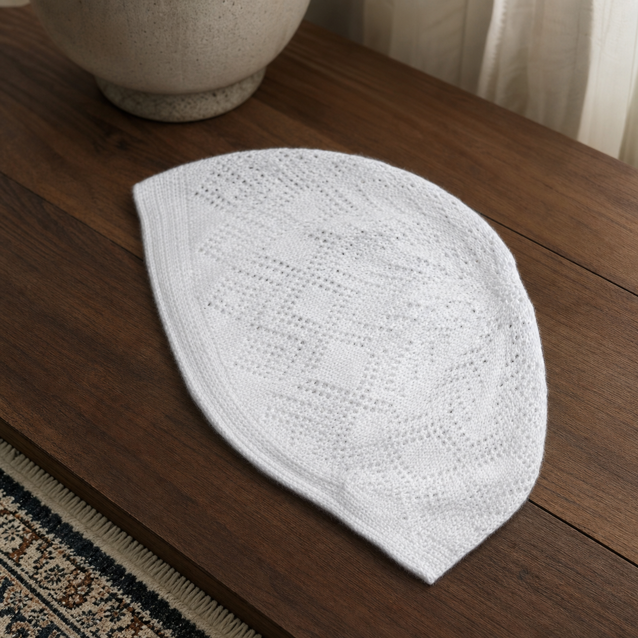 White knitted prayer cap (kufi)