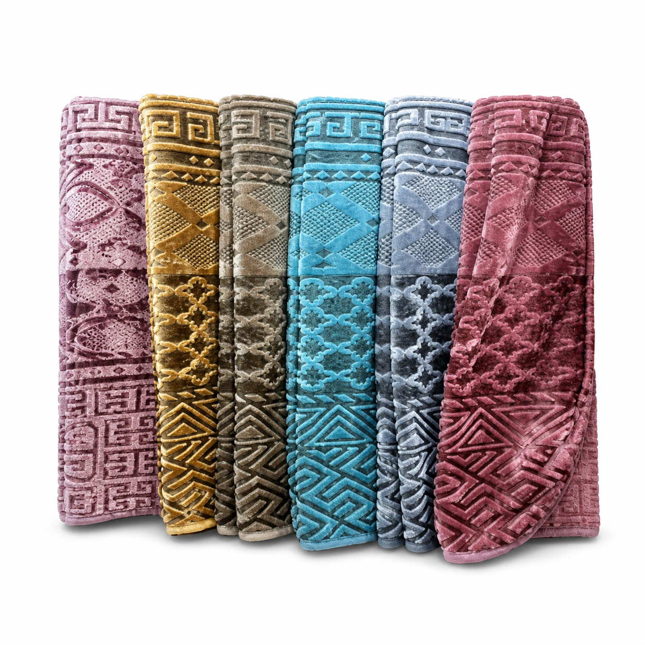 Embossed patterned plush blanket in assorted colours, 2 × 2.4 m