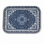 Rectangular plastic serving tray with blue and white floral print