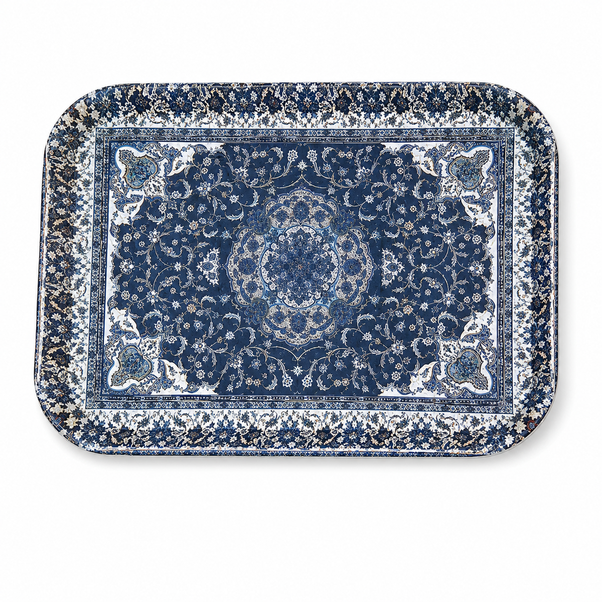 Rectangular Plastic Serving Tray — Blue Floral Design