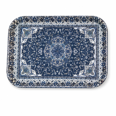 Rectangular Plastic Serving Tray — Blue Floral Design
