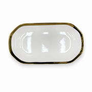 White ceramic oval serving plate with gold rim, 32 cm