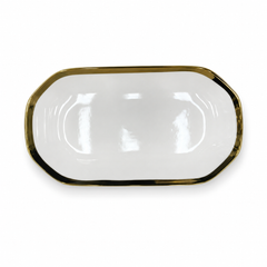 Ceramic Oval Serving Plate, 32 cm — Gold Rim