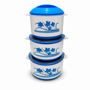 Blue and white floral stainless steel pot set, three pieces