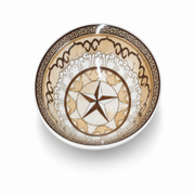 Cream and beige ceramic bowl with brown star pattern, 6 inches