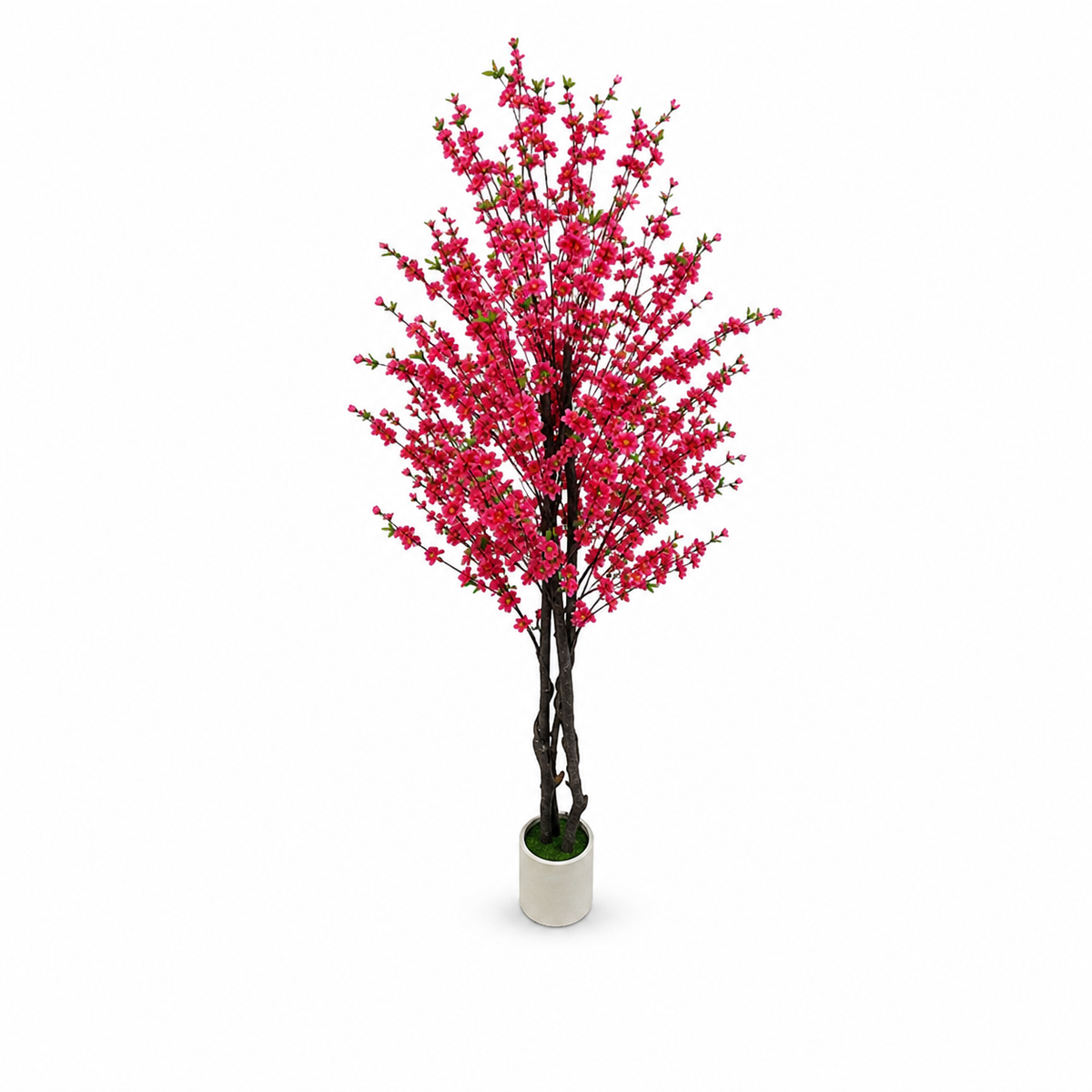 Artificial blossom tree, 1.8 m, vivid red blossoms on dark branches in a white cylinder pot