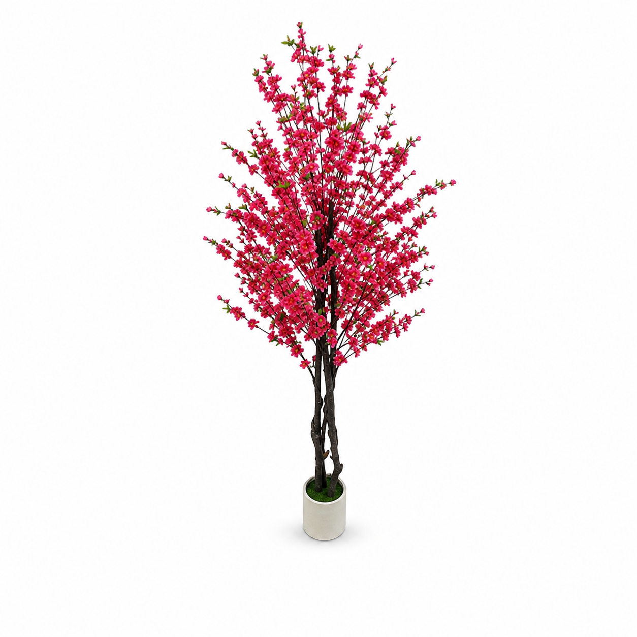 Artificial blossom tree, 1.8 m, vivid red blossoms on dark branches in a white cylinder pot