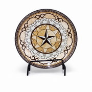 Beige and cream ceramic plate with brown star medallion pattern, 10 inches
