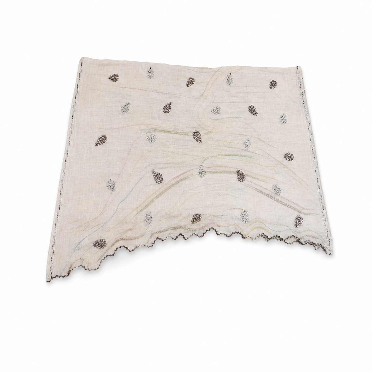 Cream scarf with scalloped edge, 70 × 170 cm