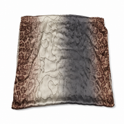 Folded leopard-border scarf, brown edges with a cream-to-grey glitter-swirl centre, on white