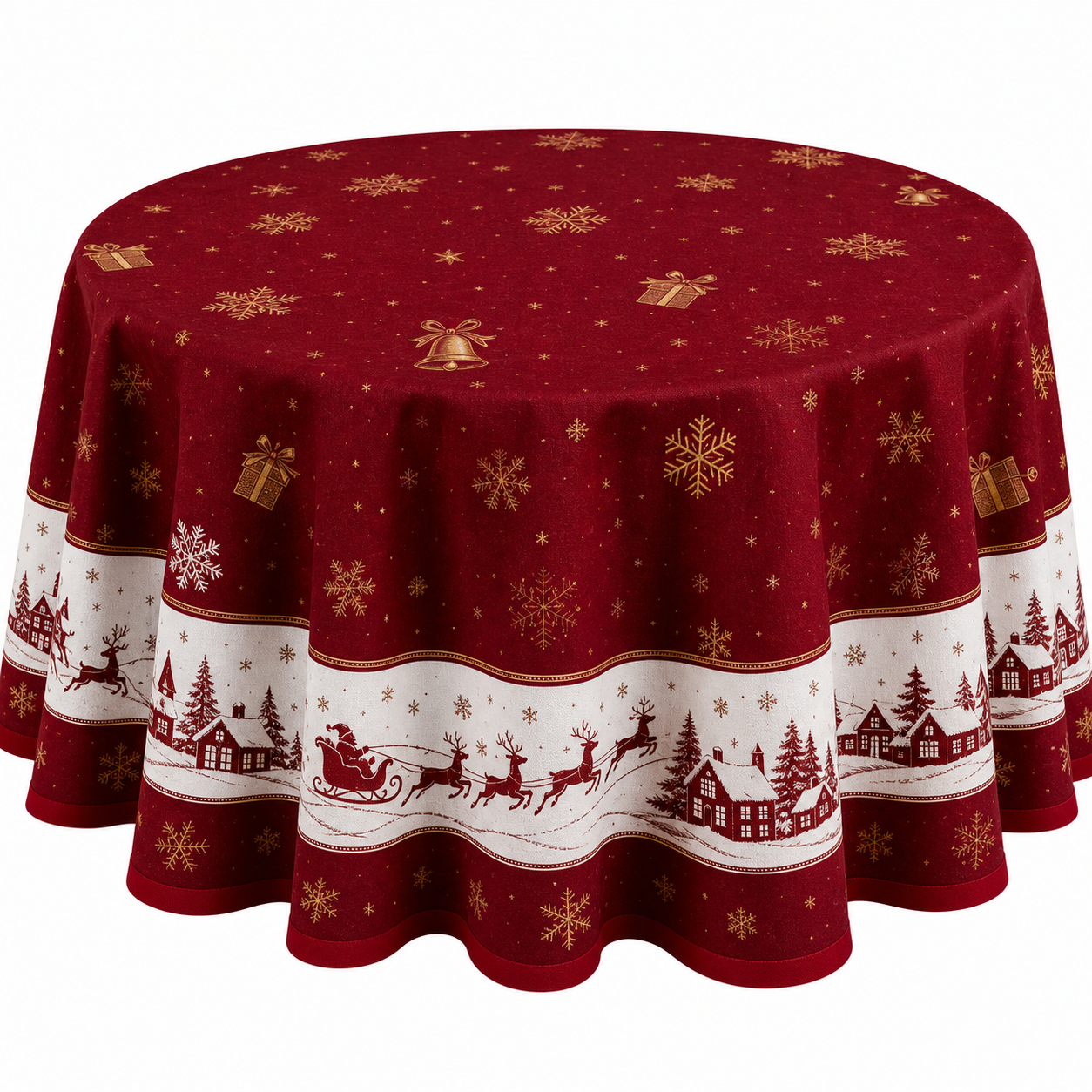 Round Christmas tablecloth in gold and silver, 140 cm