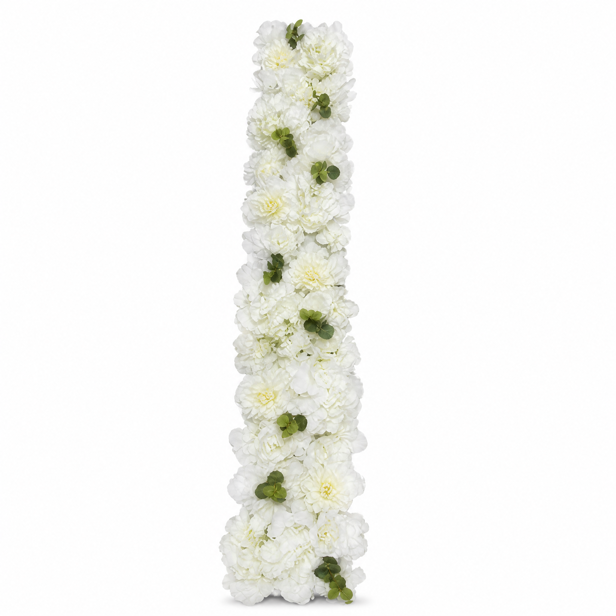 Row of white artificial flowers arranged as a 1.5 m table runner