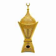 Gold electric incense burner with a crescent moon finial