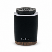 Black cylindrical USB electric burner lamp with a wood-look base