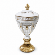 White and gold lidded decorative burner on a pedestal base