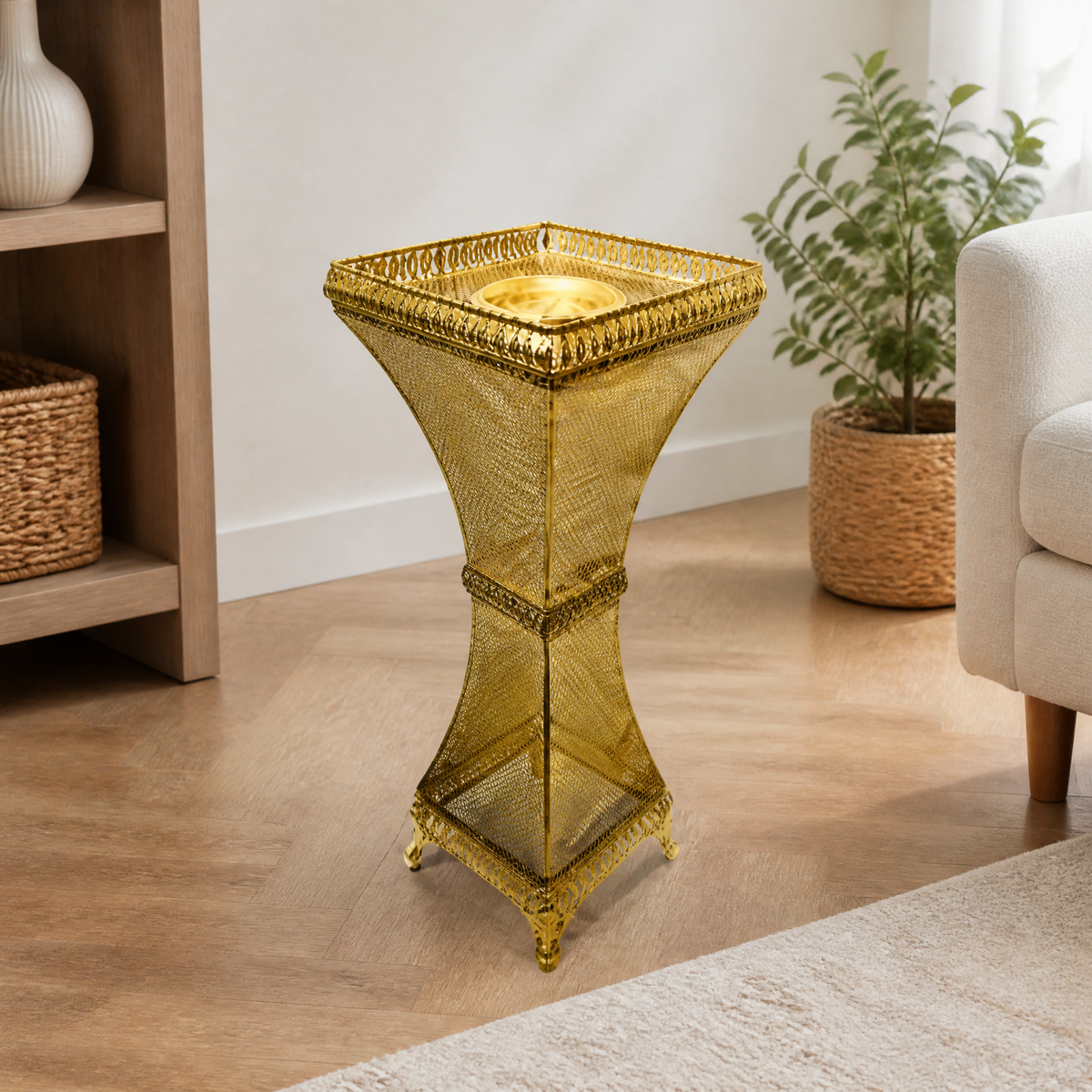 Tall gold mesh floor-standing burner 52 cm