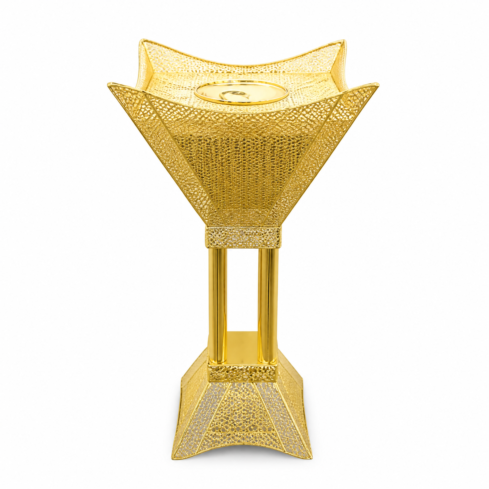 Tall gold mesh floor-standing goblet-shaped burner 96 cm