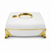 Square food warmer with gold-tone trim