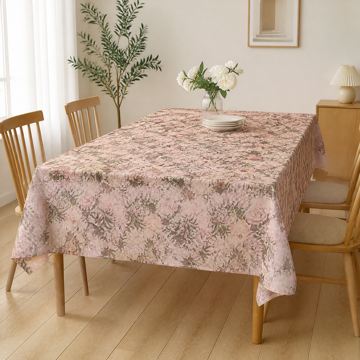 Pink floral pattern with green leaves table roll 1.37 m x 20 m item MTRA-8908I-LG-2