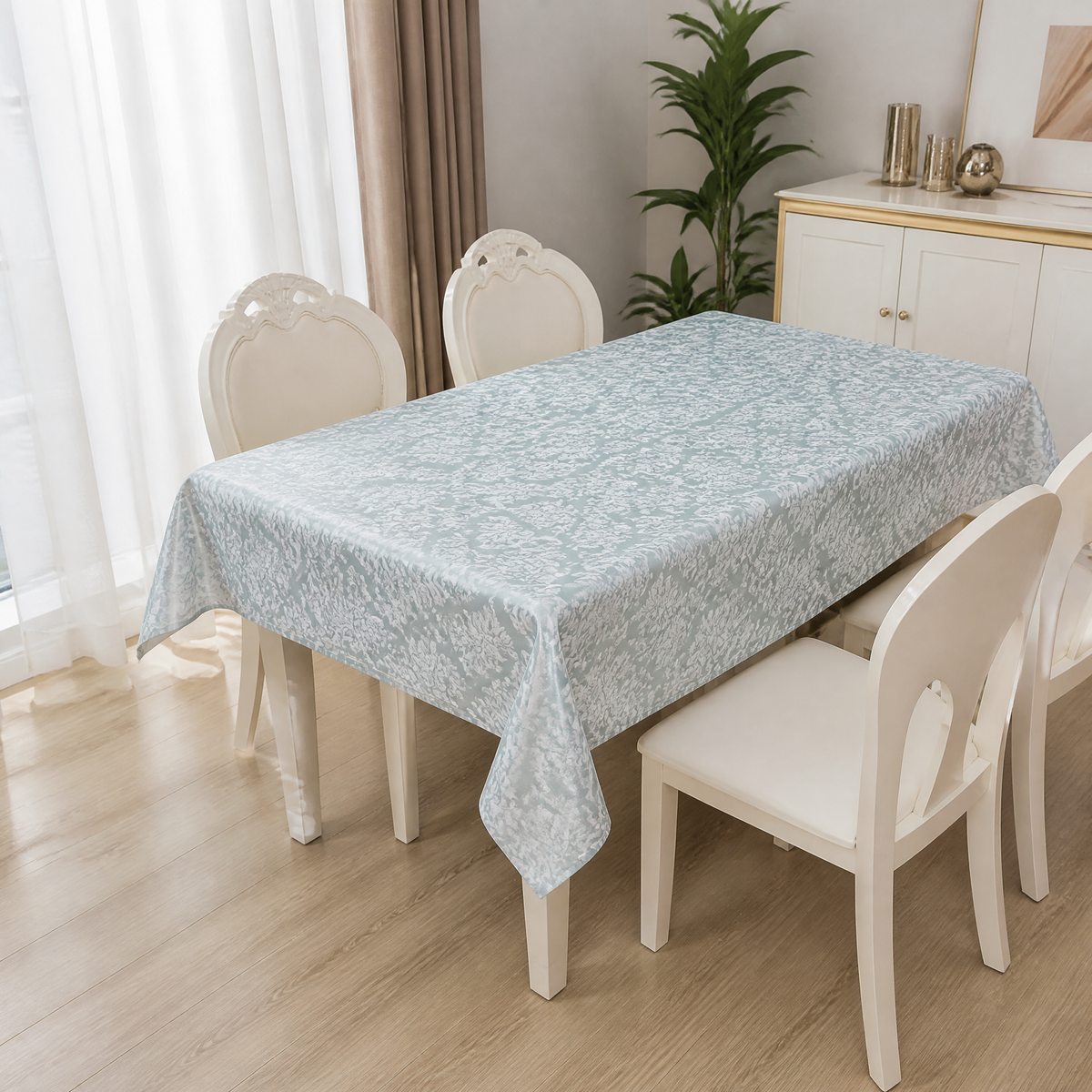 Light blue lace-look floral pattern table roll 1.37 m x 20 m item MTRA-81796C-S