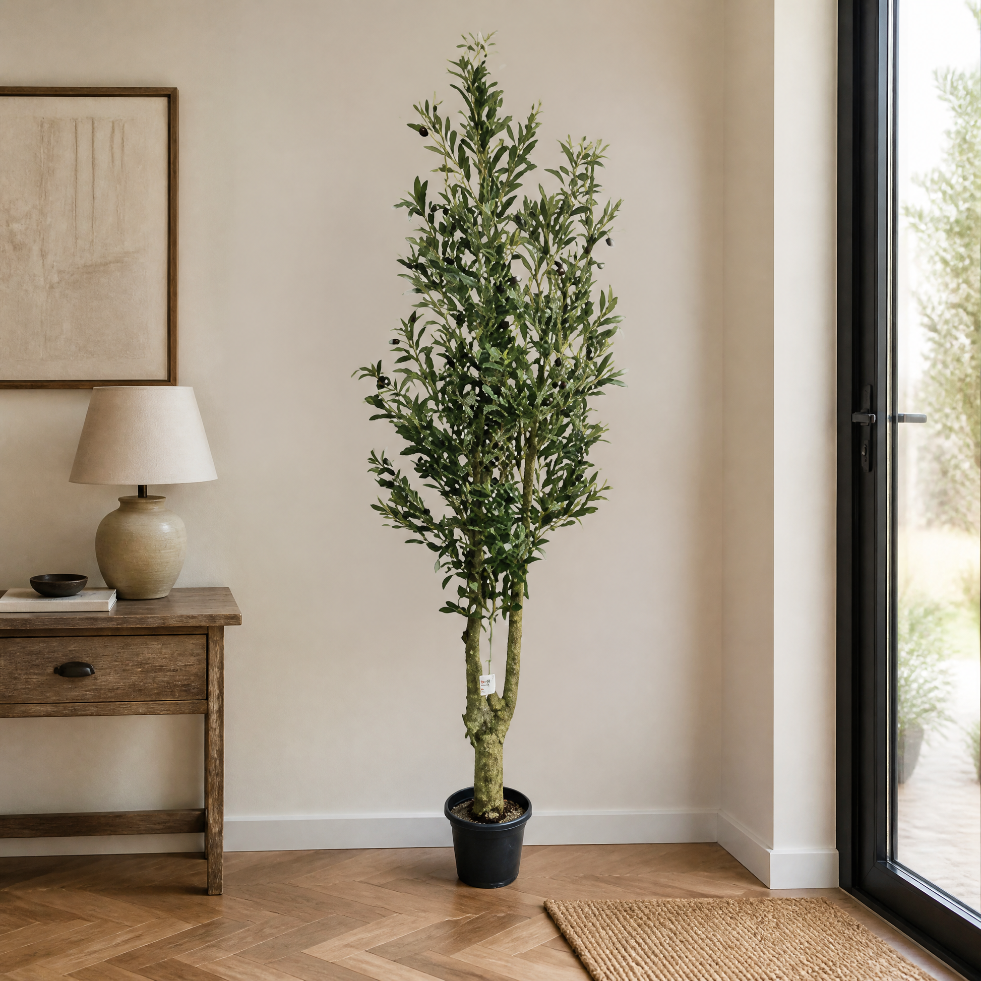 Artificial tree with green foliage 180 cm tall potted in its basin