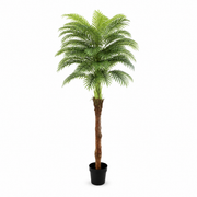 Single-trunk artificial palm tree, 200 cm tall, in a plain black plastic pot