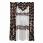 Dark coffee patterned curtain panel with a lighter centre insert