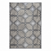Grey and silver fabric panel with an interlocking ring-and-square lattice print, shown flat