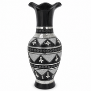 Black decorative vase with mirrored mosaic-style trim 60 cm